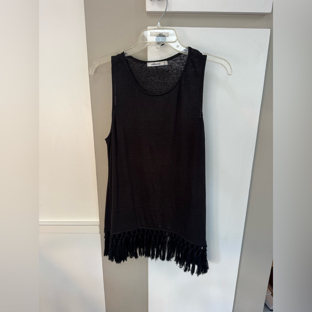 RED HAUTE BLACK OVERSIZED TANK WITH FRINGE TRIM SIZE LARGE